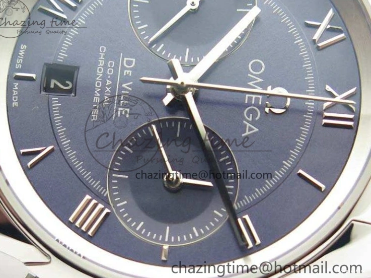 0308 MoistureWicking De Ville Chronograph SS OMF 1:1 Best Edition Blue Dial On Blue Leather Strap A 8110